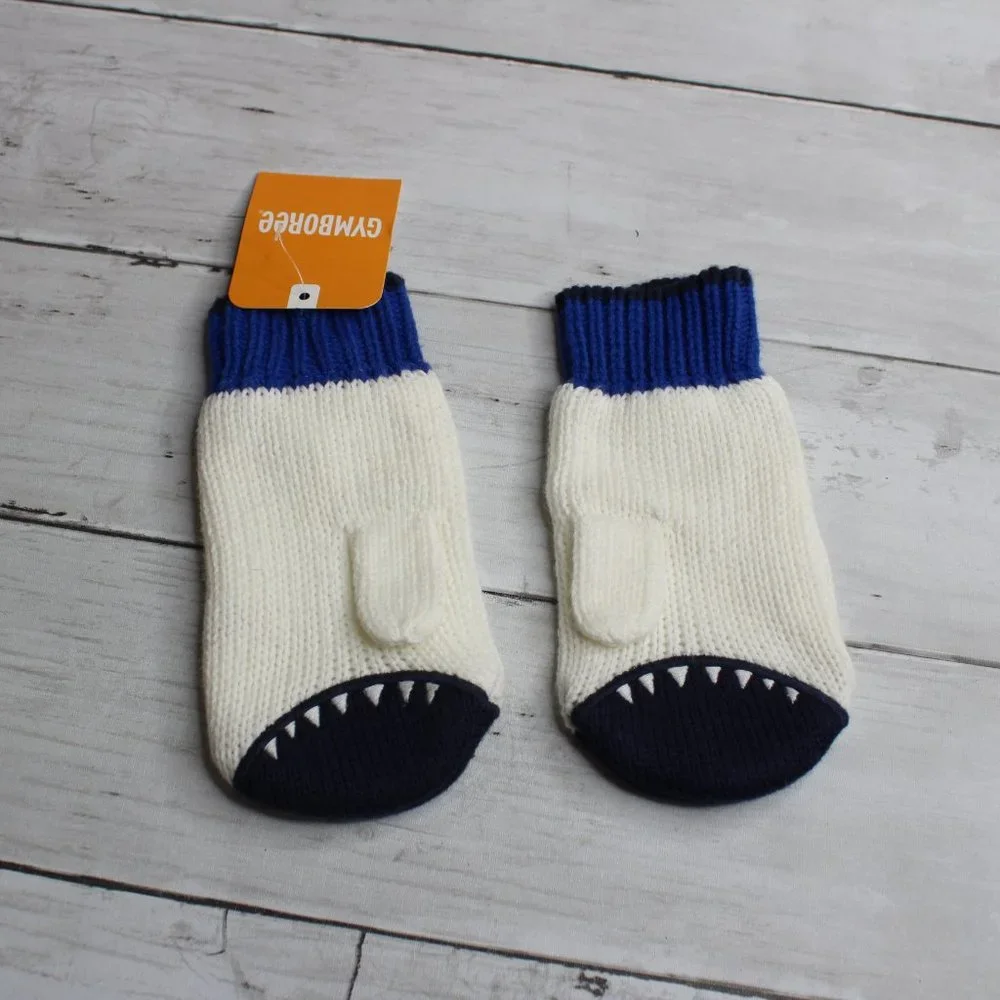 Gymboree Boy Winter Knit Mittens Toddler Size 2T 3T Puppy Dog Navy Blue